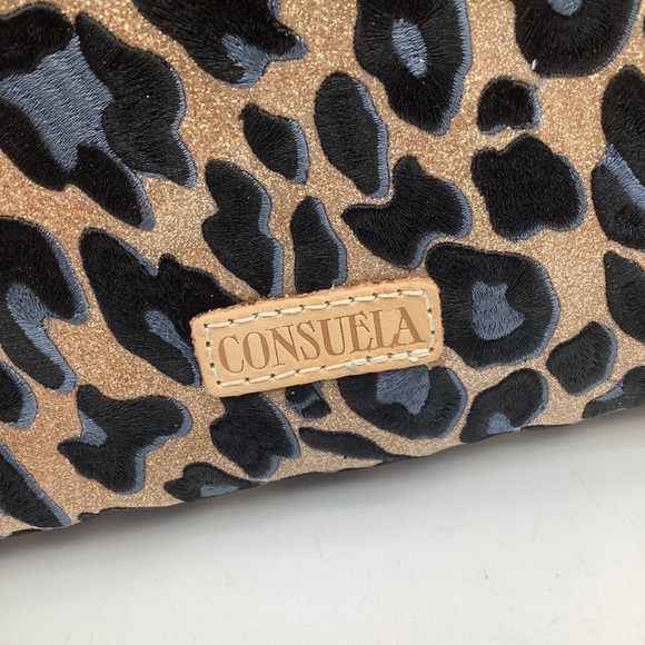 Consuela Tool Bag Joss Leopard Print Gold Glitter‎ Clutch Crossbody Purse NWT - Picture 5 of 12